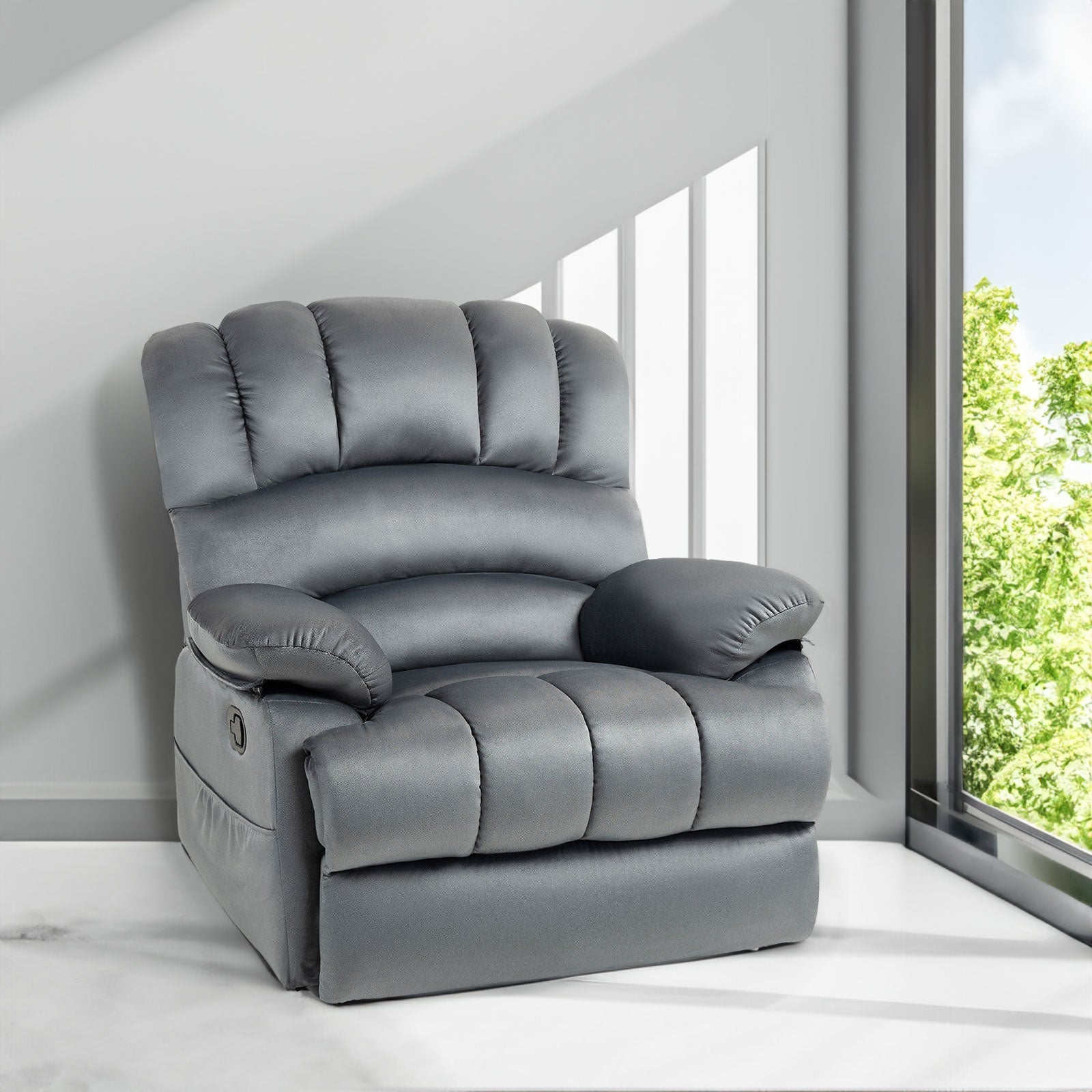 Large Manual Recliner Chair in Fabric for Living Room, Grey - Korvel