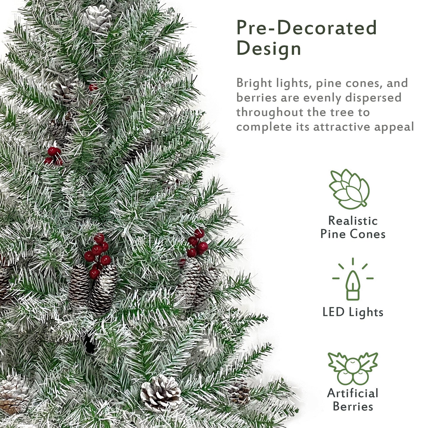 Pre-lit Xmas Tree Artificial Christmas 4-Piece Set,Garland, Wreath and Set of 2 Entrance Trees X-mas - Korvel