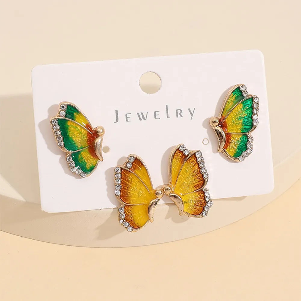 Elegant 2-Piece Rhinestone Butterfly Stud Earrings