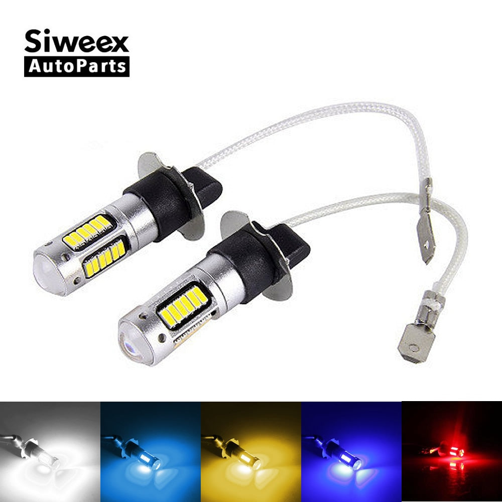 2Pcs H3 H1 W5W T10 White 4014 Chips 30 SMD High Power LED Fog Light Headlight Lamps Bulb Lens DC 12V - Korvel