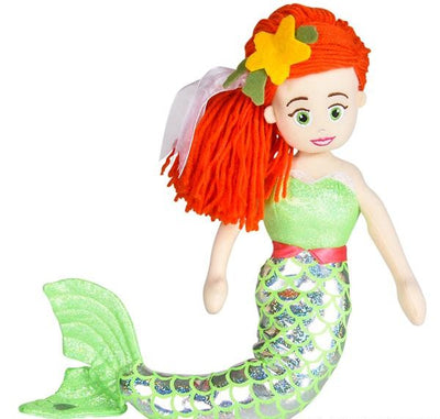 18" Green Mermaid Doll with Red Hair