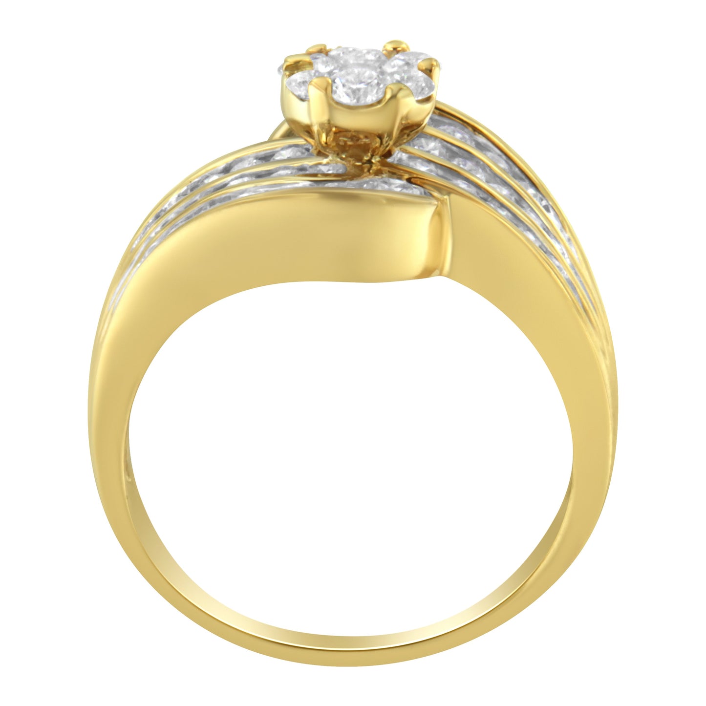 14K Yellow Gold Diamond Cocktail Bypass Ring - Size 7