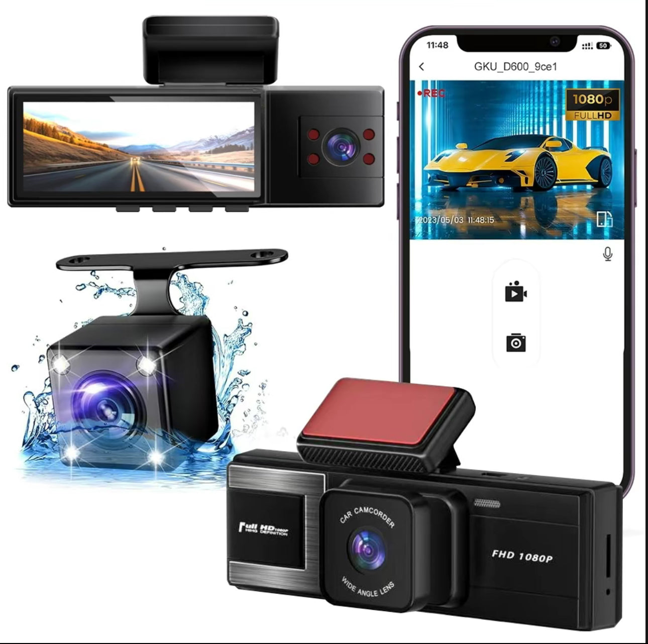 Cámara de tablero de 3 lentes con WiFi y visión nocturna