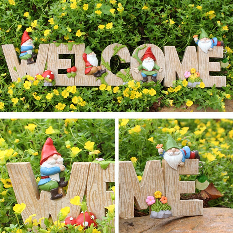 Escultura de Jardín Dwarf Welcome Card para Decoración Exterior