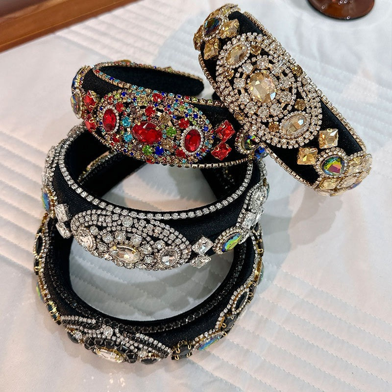 Fashionable Baroque Retro Inlaid Colored Water Diamond Sponge Head Hoop - Korvel