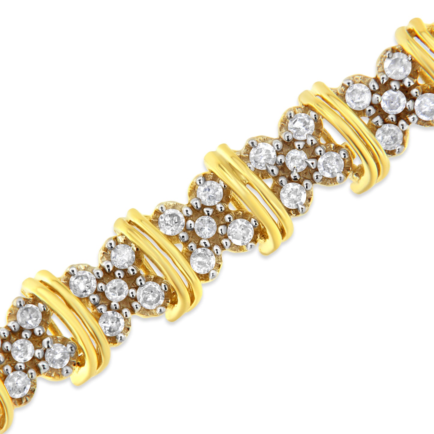 Pulsera de Clúster de Diamantes de Plata Esterlina Baño de Oro de 10K