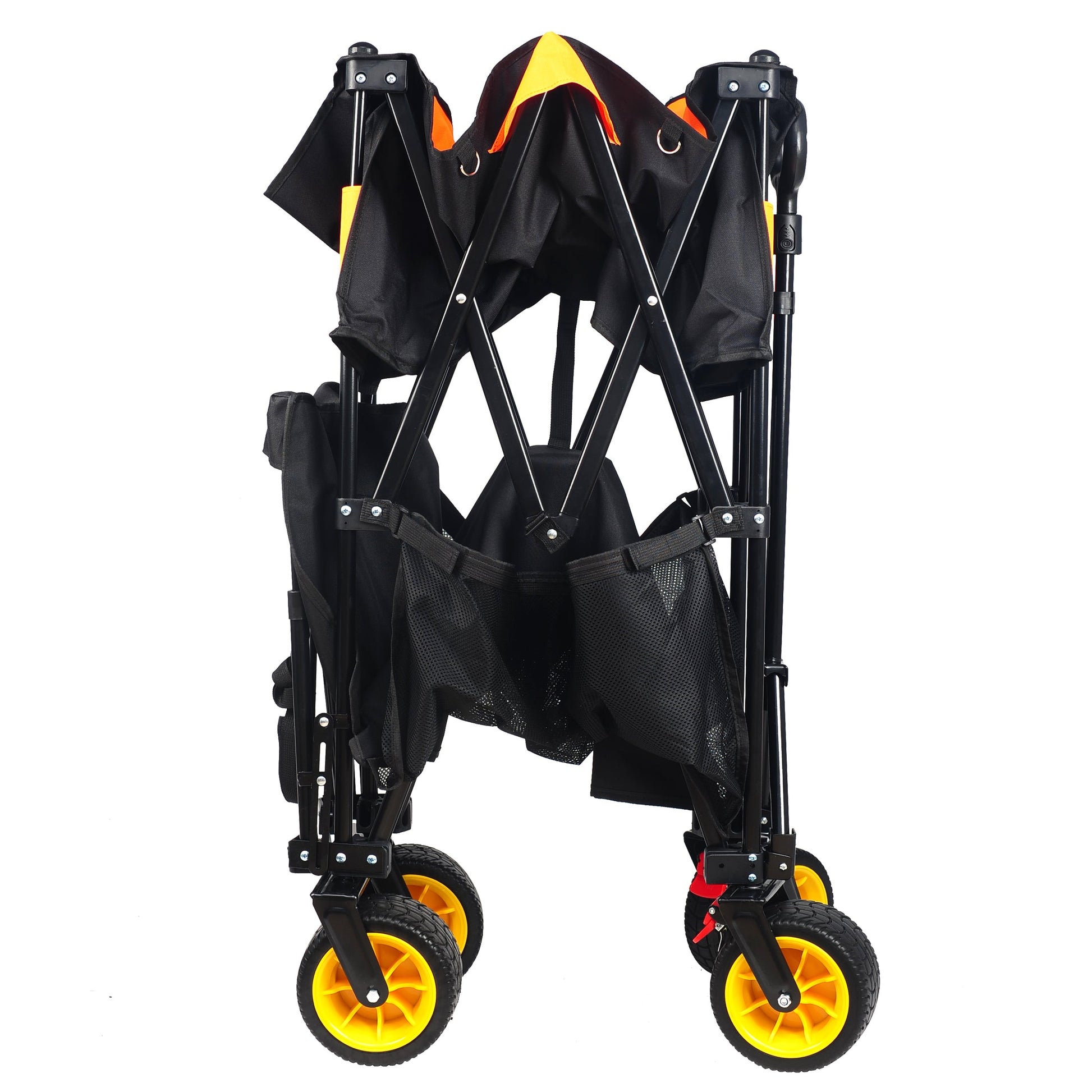Big large capacity Folding cart Extra Long Extender Wagon Cart Folding Wagon Garden Shopping Beach Cart (black +orange) - Korvel