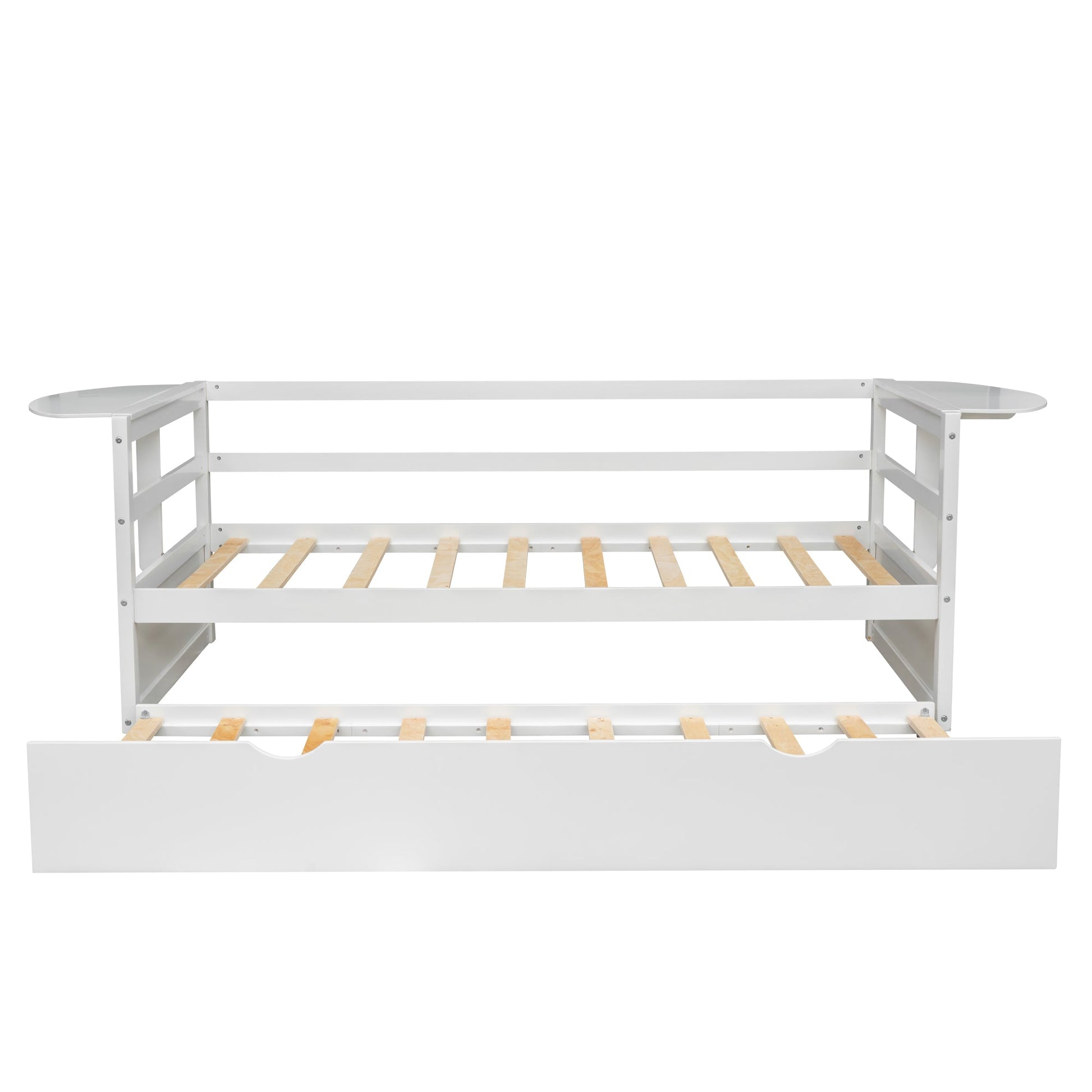 win Size Daybed with Trundle and Foldable Shelves on Both Sides White - Korvel