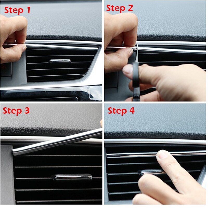 10pcs/lot Car-styling Plating Air Outlet Trim Strip Interior Air Vent Grille Switch Rim Trim Outlet Decoration Strip DIY - Korvel