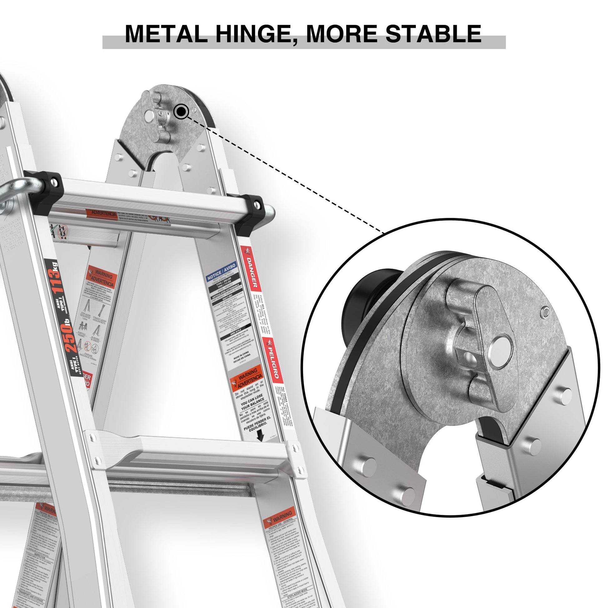 17ft Multi-Position Foldable Aluminum Ladder, A-Frame and Straight Ladder, ANSI 250lbs - Korvel