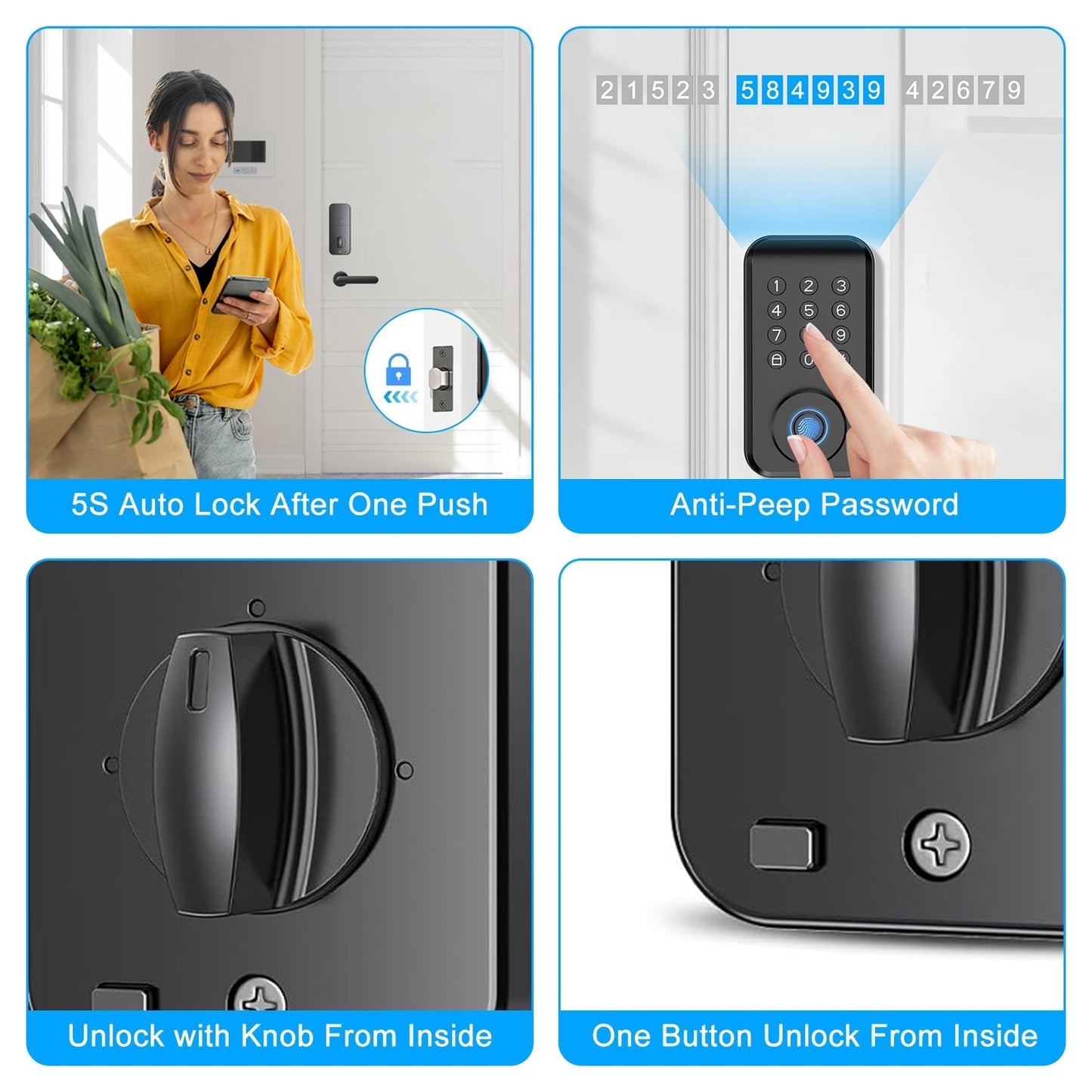 Wireless Keyless Smart Door Lock with Fingerprint & App Control