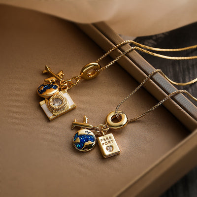 Collar de Colgante de Cámara de Zirconio Baño de Oro Cobre Elegante