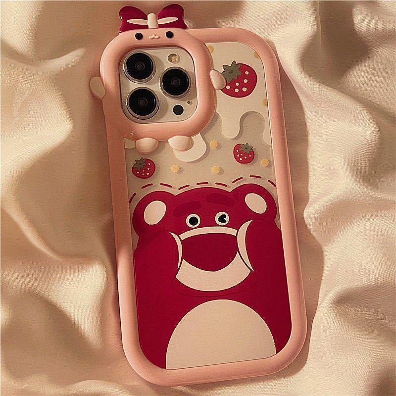 Coque de téléphone Cartoon Strawberry Bear pour iPhone 13/12/11/XS/7 Plus