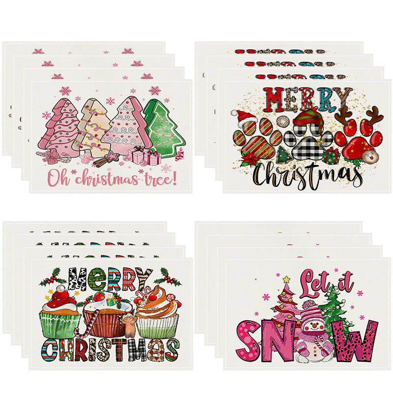 Cake linen placemat Christmas kitchen restaurant decoration insulation mat printed snowman table mat - Korvel