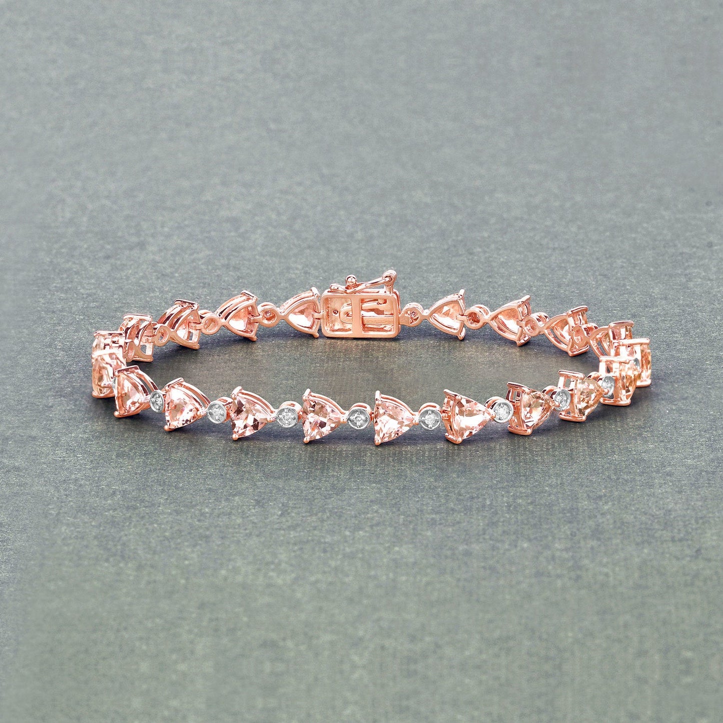 Bracelet en or rose 14K avec morganite véritable de 7,56 carats et diamants blancs