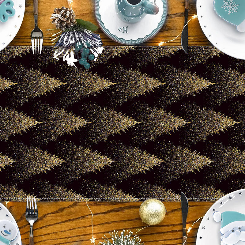 Golden Christmas Tree Printed Table Flag Winter Festival Home Living Room Dining Table Decoration Tablecloth Mat Tea Flag - Korvel