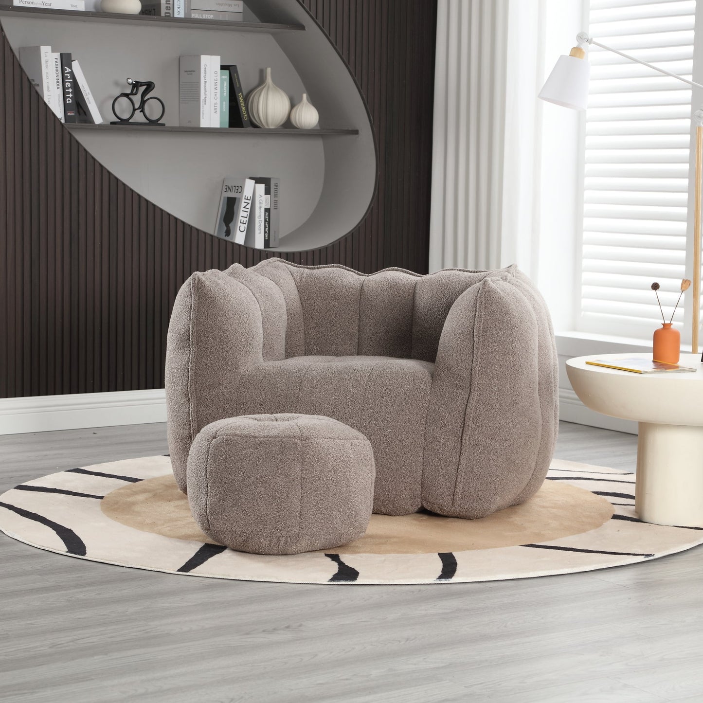 Soft Bean Bag Chair with High Resilient Foam(Chips)for living room and bedroom,Comfortable Square Lazy Sofa with Footstool - Korvel