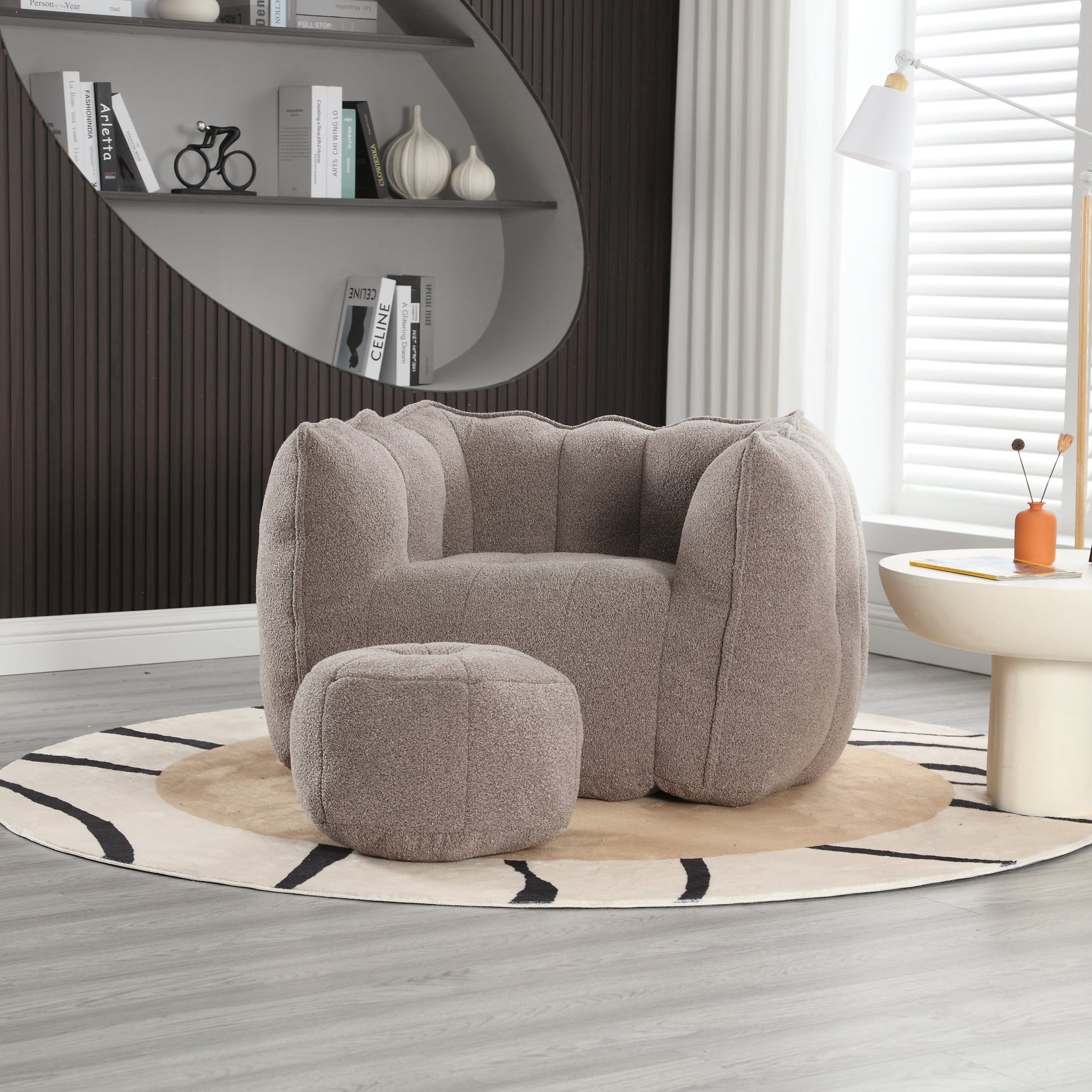 Soft Bean Bag Chair with High Resilient Foam(Chips)for living room and bedroom,Comfortable Square Lazy Sofa with Footstool - Korvel