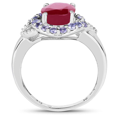 4.03 Carat Genuine Glass Filled Ruby & Tanzanite Sterling Silver Ring