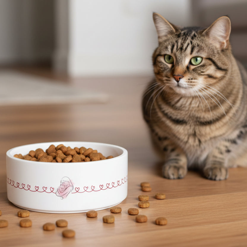 Cuenco de Cerámica Love Line para Gatos - Diseño Elegante de Amor para Gatos