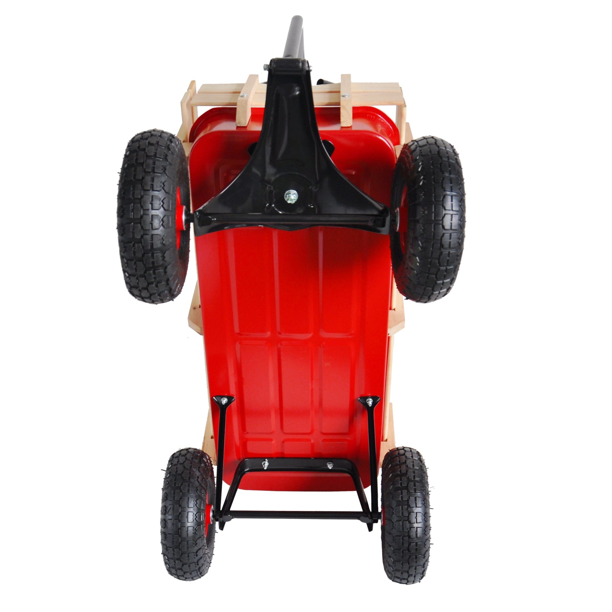 Outdoor Wagon All Terrain Pulling w/Wood Railing Air Tires Children Kid Garden（Red） - Korvel