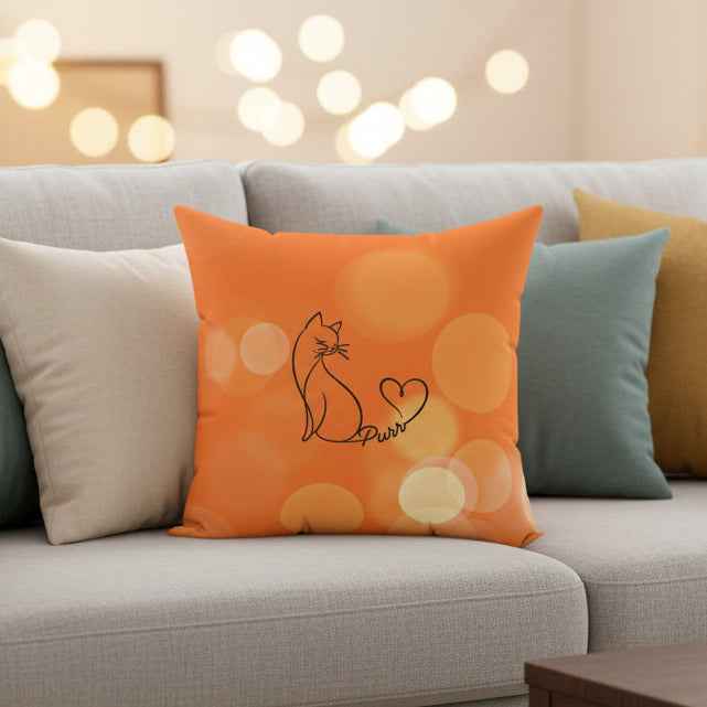 Cojín decorativo de arte lineal de gato Purr | Acento minimalista para amantes de los gatos