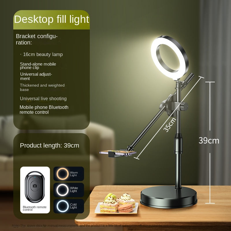 Mobile Phone Overhead Shooting Stand for Food Photography, Drawing, and Live Streaming - Adjustable Dual-Camera Position Desktop Phone Holder with Fill Light - Korvel