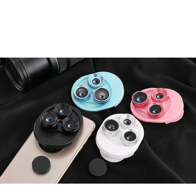3 In 1 Mobile Phone Lens Set Professional Integral Turntable External Use Wide Angle + Fish Eye + Macro Camera Lens Set - Korvel