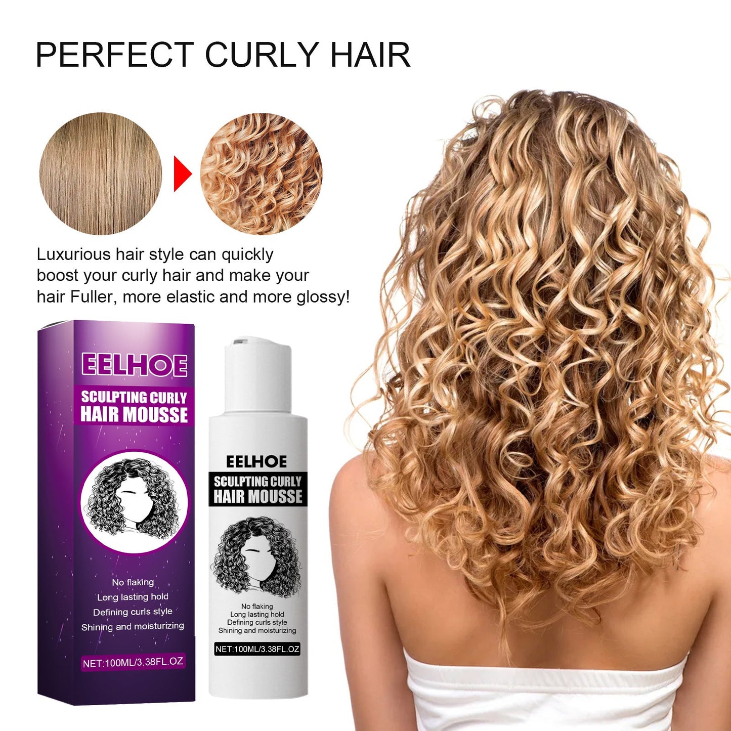 Curly Hair Styling Elastin, Curly Hair Moisturizing And Fluffing Hair Styling Elastin - Korvel