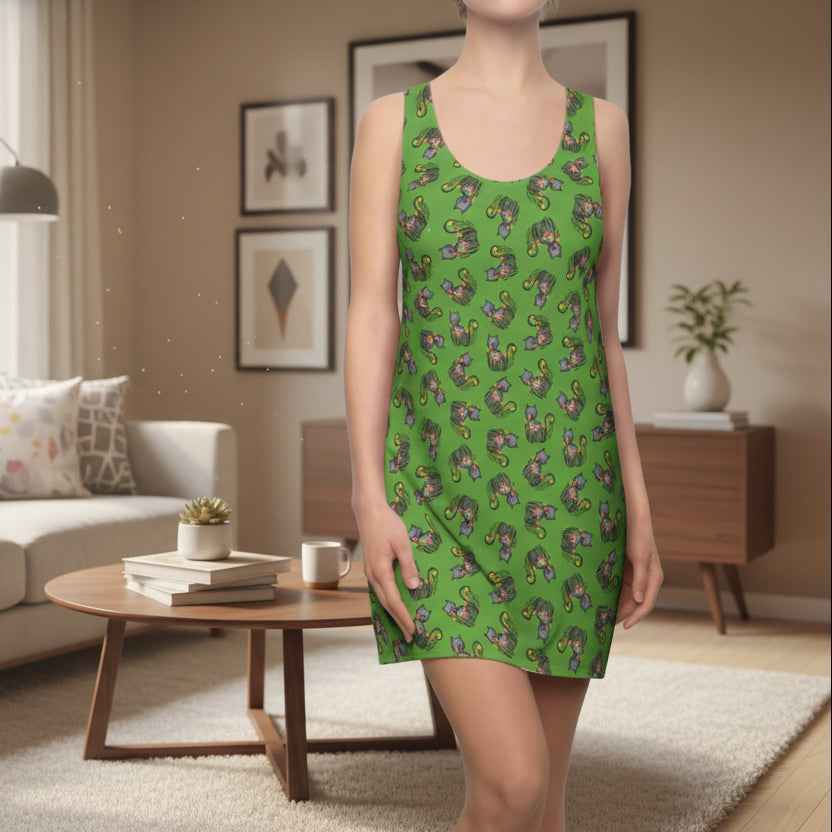 Green WhimsiCat Racerback Dress – Playful Athletic Style