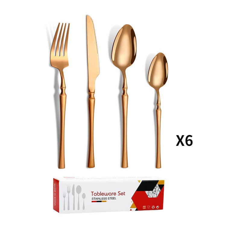Small waist stainless steel knife, fork, and spoon set of 24 pieces, gold steak knife, fork, stainless steel tableware set, coffee spoon - Korvel