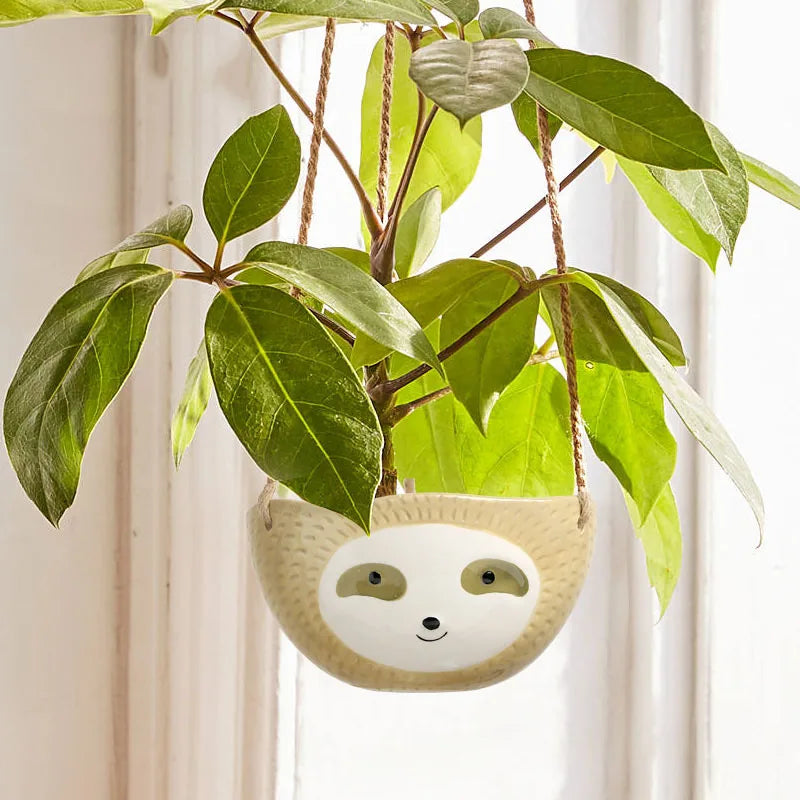 1Pcs Ceramic Hanging Plant Pots Scindapsus Chlorophytum Hanging Flower Basket Flower Pot Cartoons Animal Vase Garden Decoration - Korvel