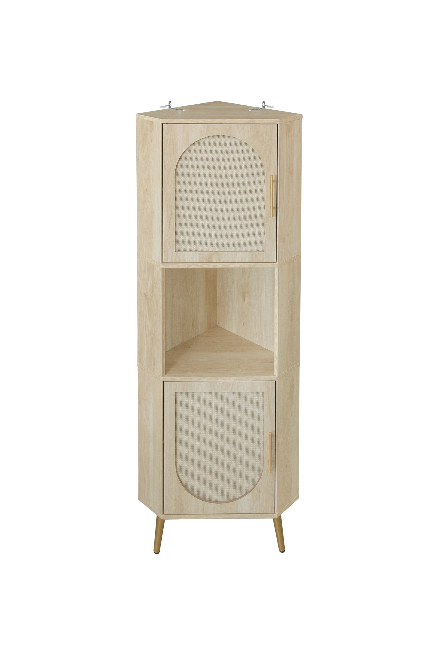 Corner cabinet ,Rattan door,Freestanding Corner Tables For Small Spaces, Corner Shelf Stand For Living Room, Kitchen, Bathroom - Korvel