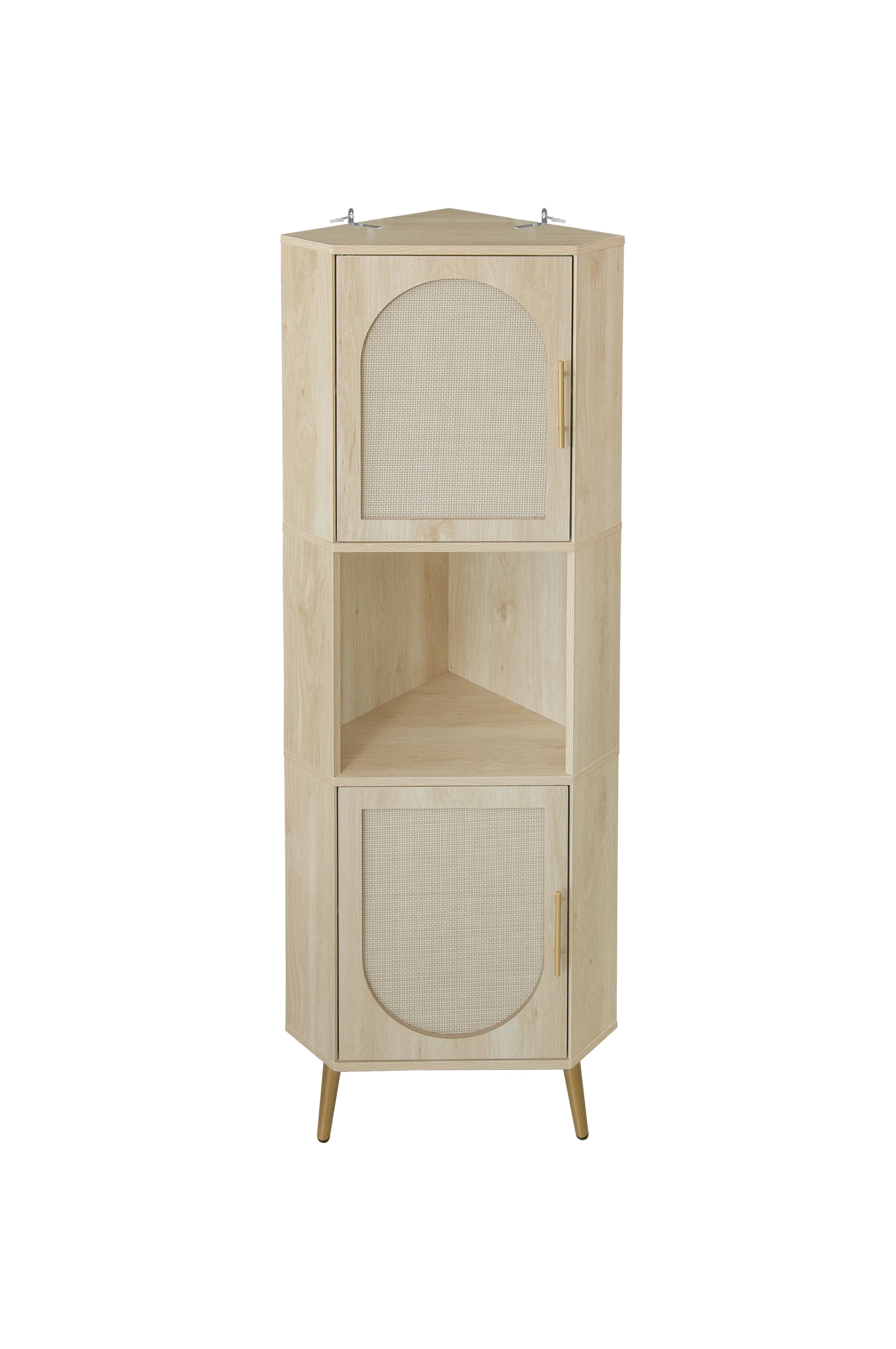 Corner cabinet ,Rattan door,Freestanding Corner Tables For Small Spaces, Corner Shelf Stand For Living Room, Kitchen, Bathroom - Korvel
