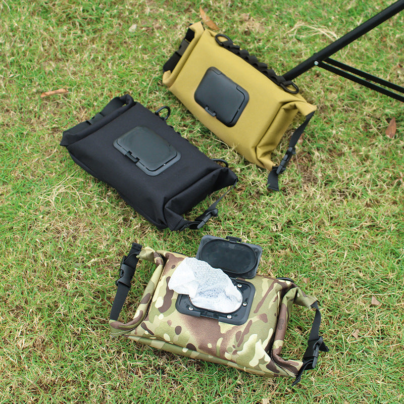 Outdoor camping wet tissue paper box camouflage waterproof canvas tissue bag square hand-held tissue storage bag - Korvel