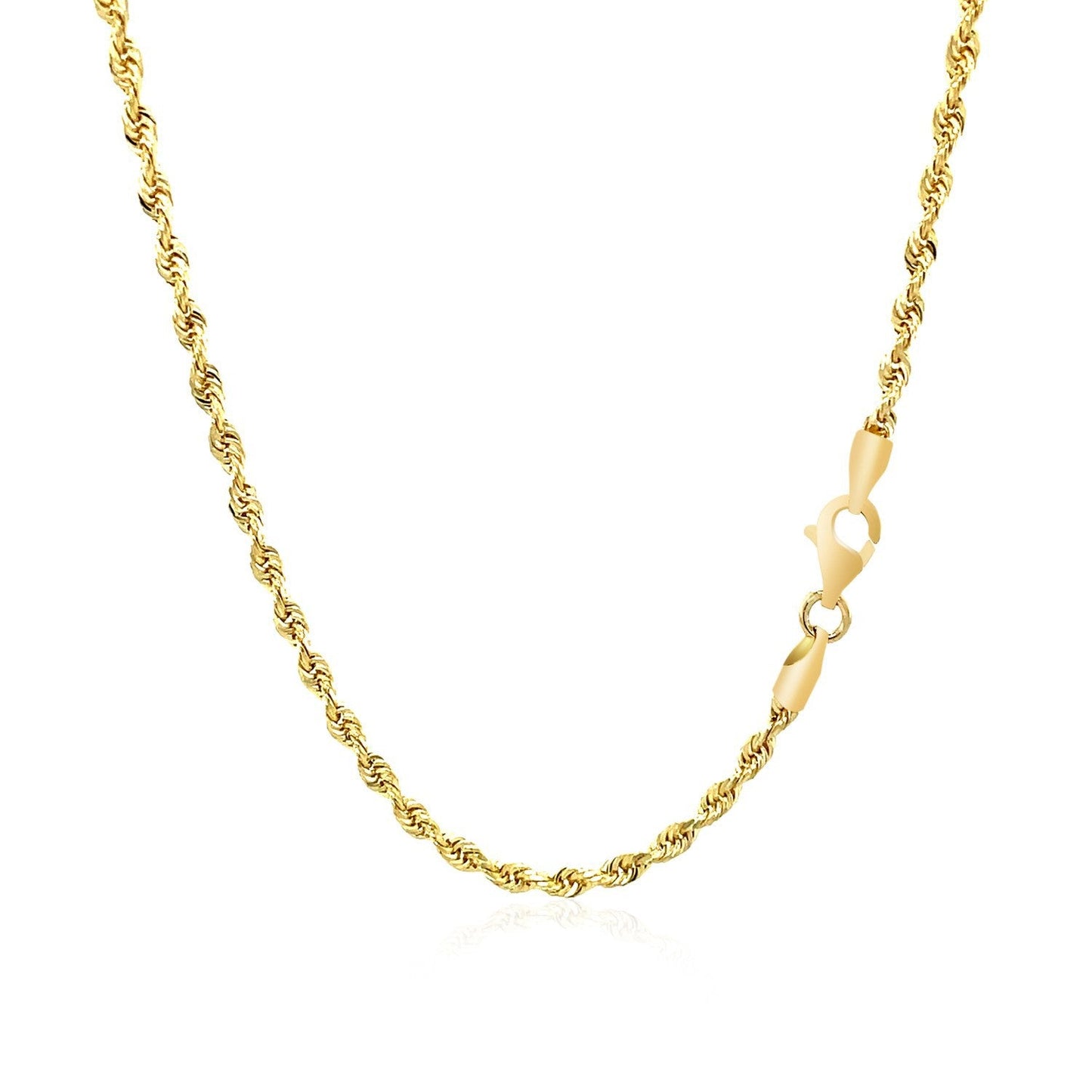 Cadena de cuerda de corte de diamante sólido de oro amarillo de 10k de 2.5 mm
