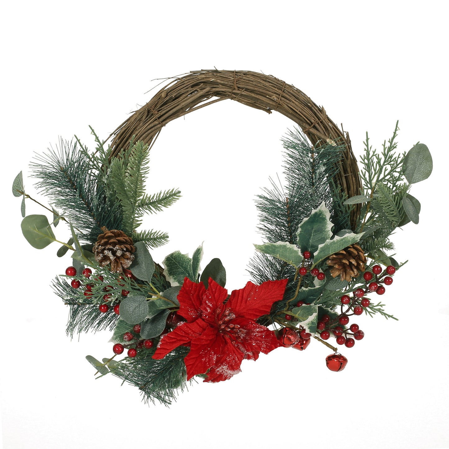 23.5" POINSETTIA/BERRY/EUCALYPTUS HALF WREATH - Korvel