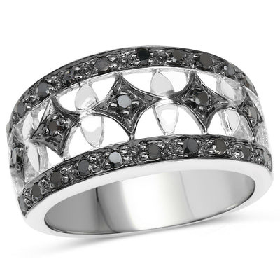 Anillo de Compromiso de Diamante Negro Genuino de 0.29 Quilates en Plata de Ley