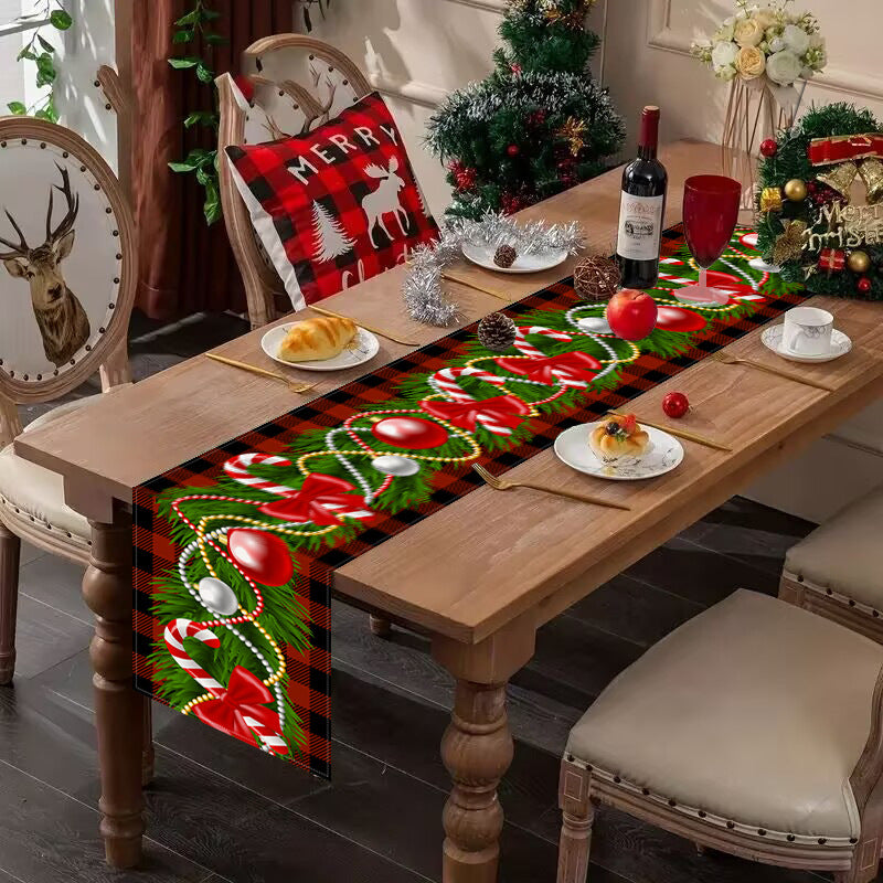 Christmas table flag Christmas candy printed tablecloth TV cabinet decoration white linen tablecloth tea flag pad - Korvel