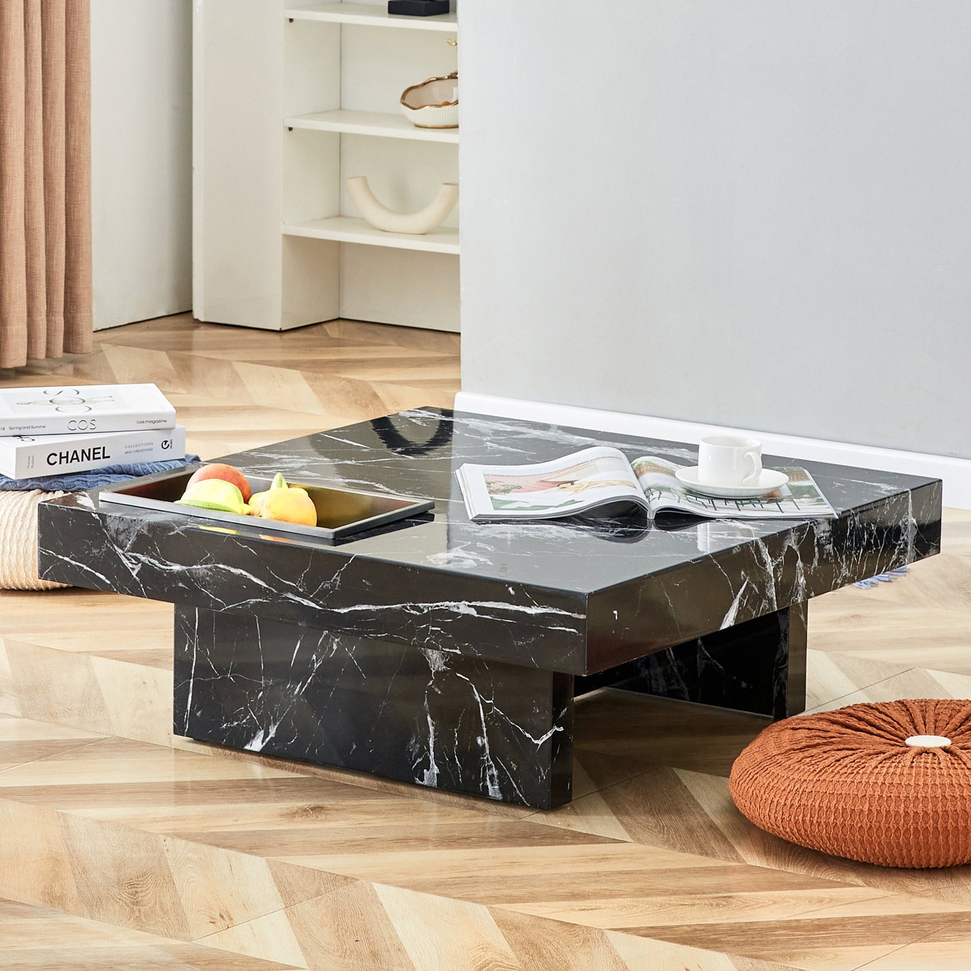 A modern and practical coffee table made of MDF material with black patterns - Korvel