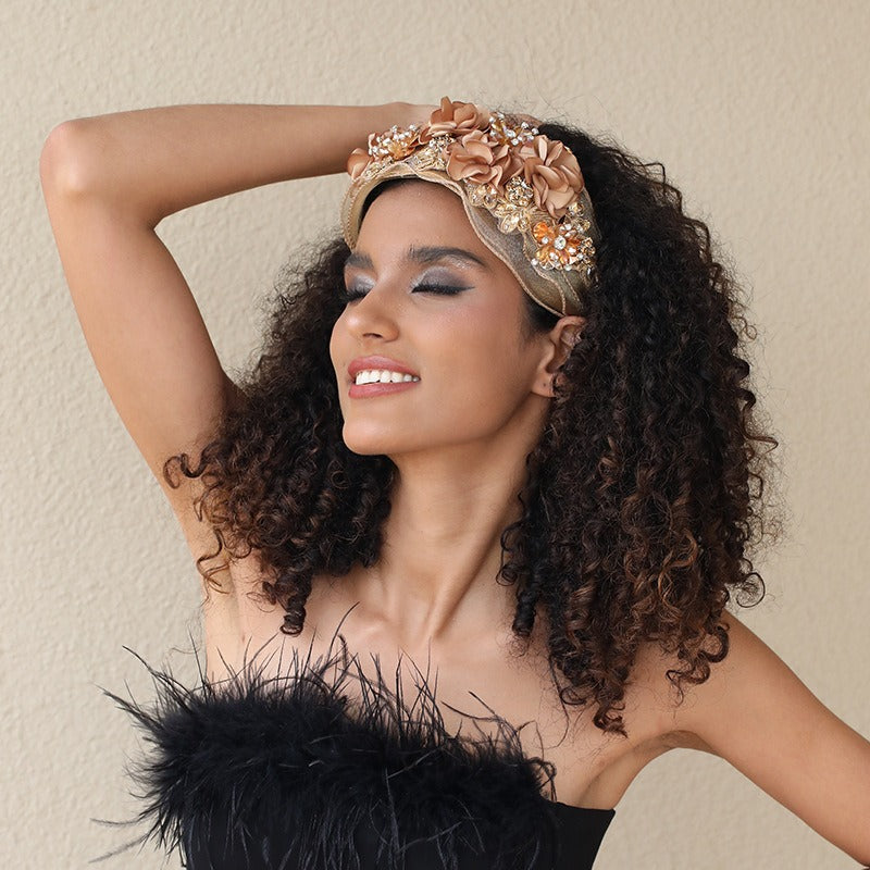 Fabric Flower Heavy Industry Wide Edge Crystal Super Immortal Women's Headband - Korvel
