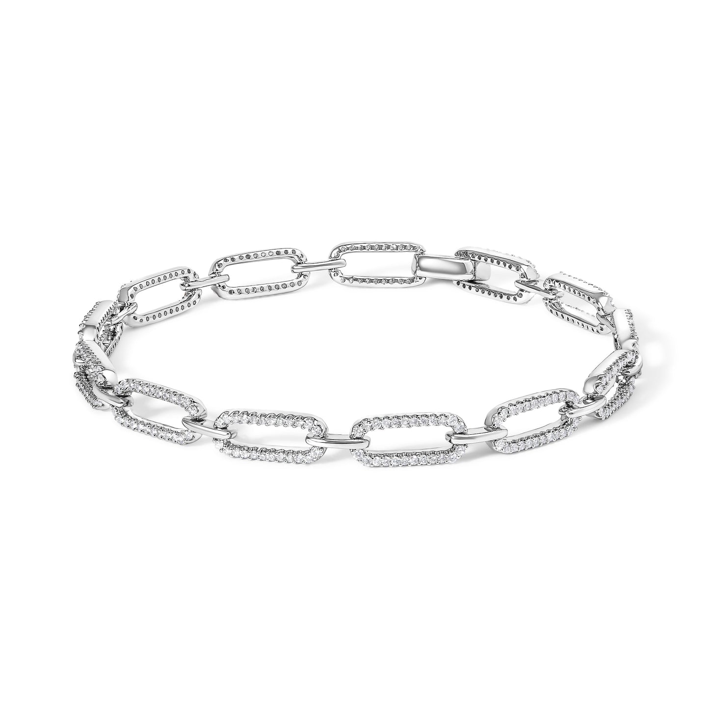 Bracelet en or blanc 14K avec maillons en forme de clip en papier et diamants