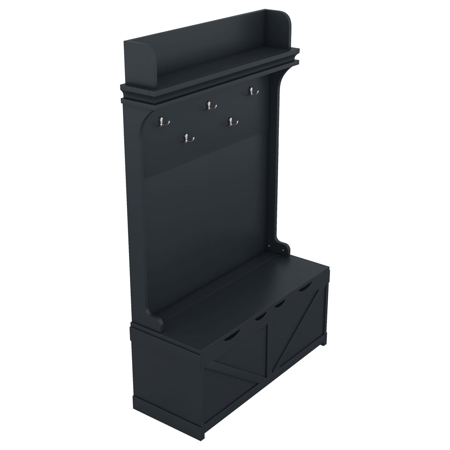 Hall tree with storage desk, entrance desk with drawers and 5 hooks, display rack, dark blue - Korvel