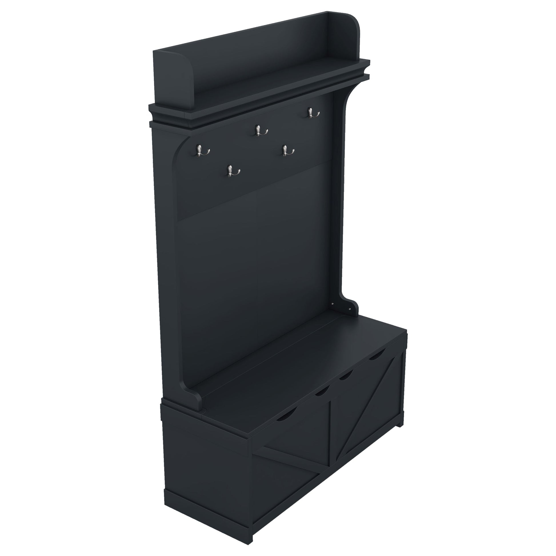 Hall tree with storage desk, entrance desk with drawers and 5 hooks, display rack, dark blue - Korvel