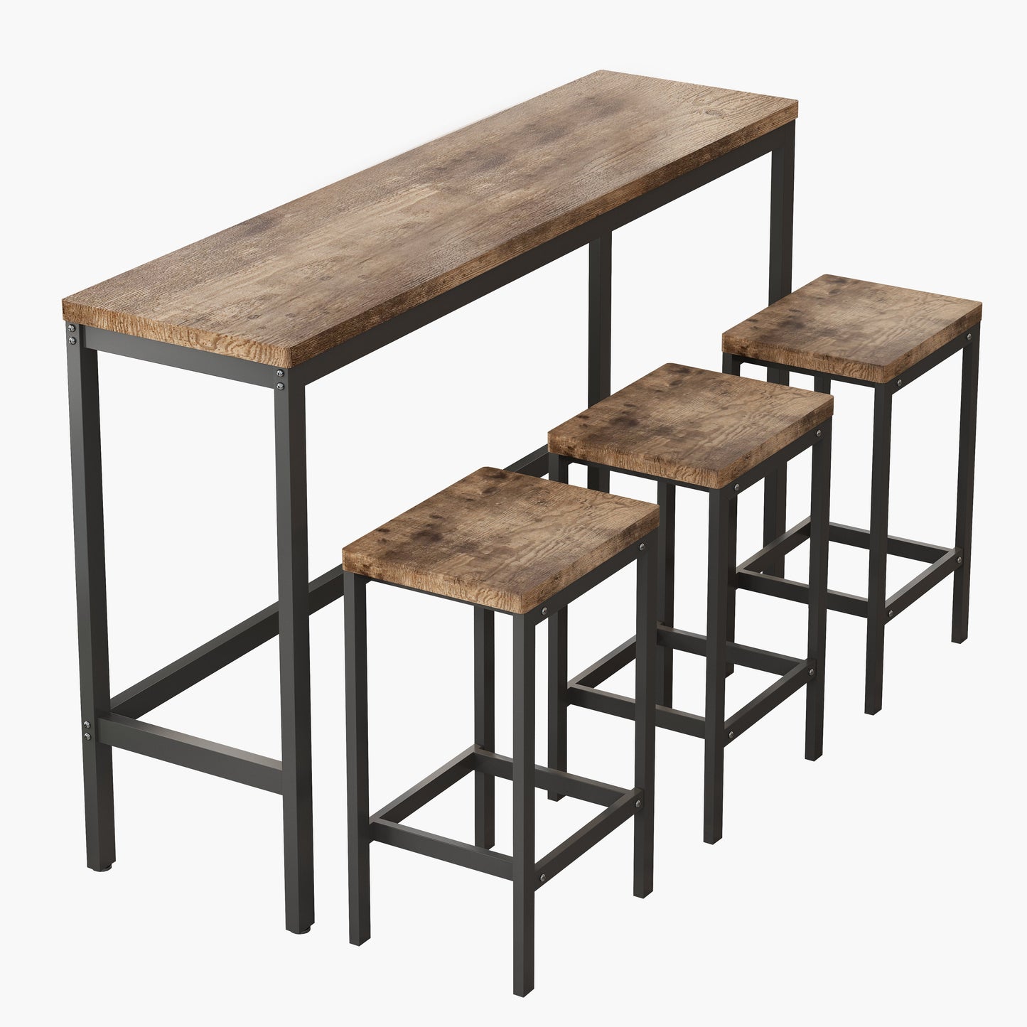 Modern Design Kitchen Dining Table Pub Table Long Dining Table Set with 3 Stools Easy Assembly Natural - Korvel