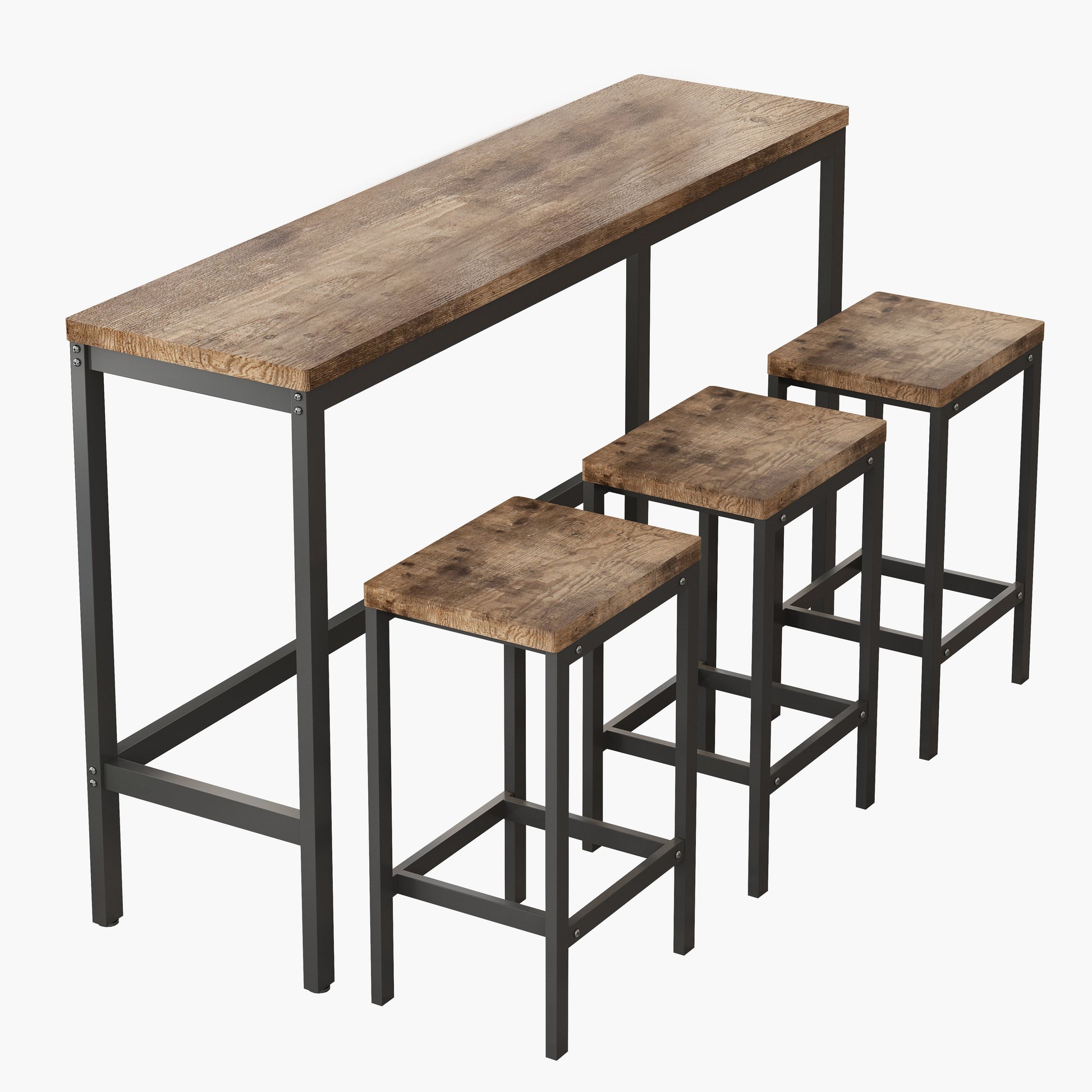 Modern Design Kitchen Dining Table Pub Table Long Dining Table Set with 3 Stools Easy Assembly Natural - Korvel