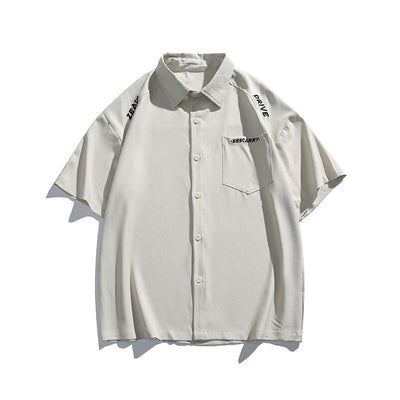 Casual Short Sleeved Shirt with Letter Embroidery
