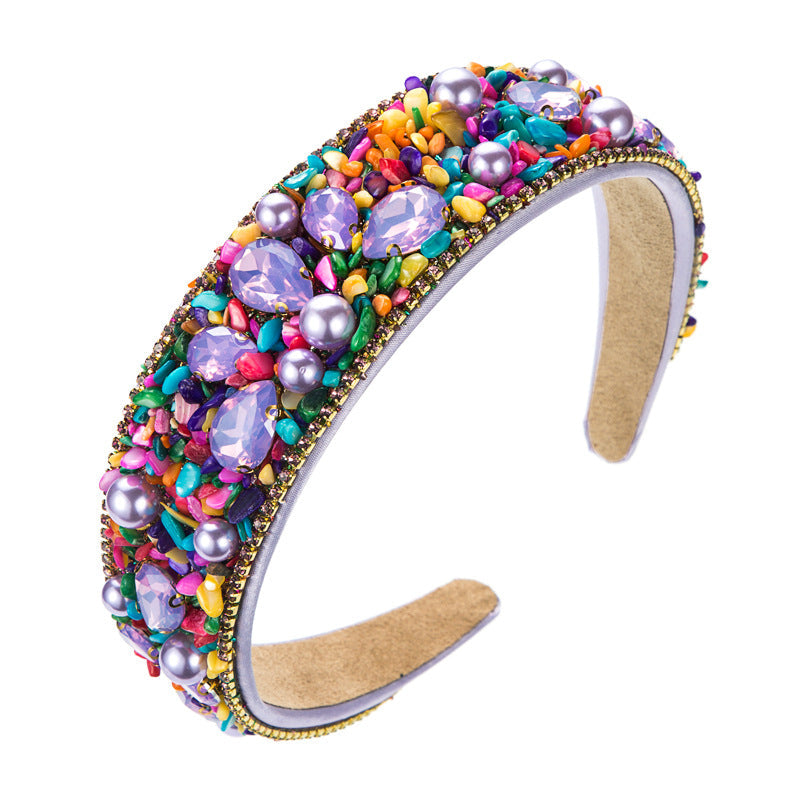 Personalized Design Colorful Turquoise Diamond Inlaid Wide Edge Fabric Candy Colored Headband Temperament Headwear - Korvel