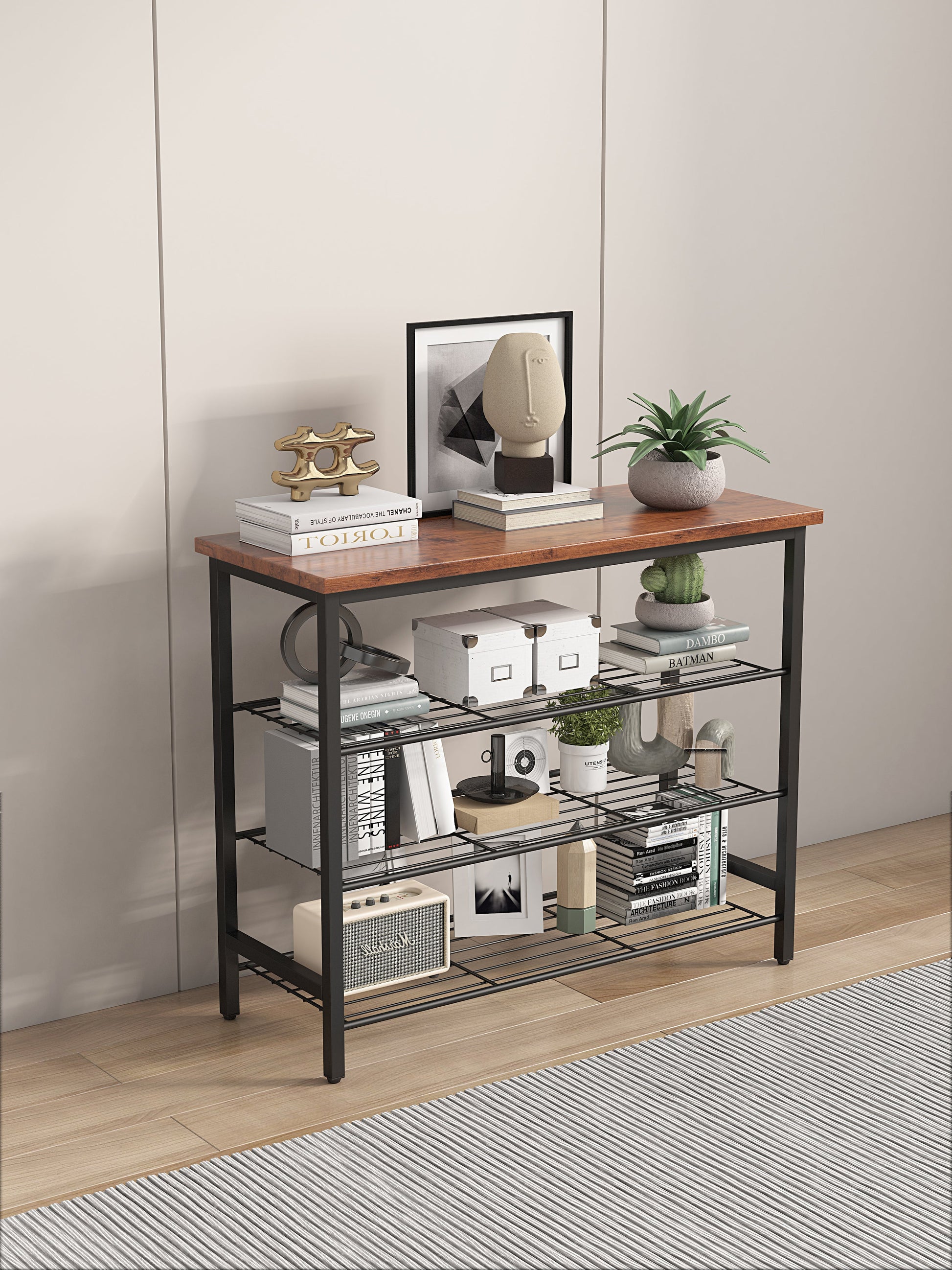 DN 4-Tier Metal Shoe Rack, Modern Multifunctional Shoe Storage Shelf with MDF Top Board, 1 pc per carton - Korvel