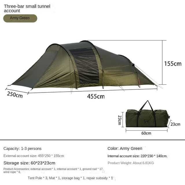 YOUSKY Tunnel Tent Outdoor Camping Supplies Equipment Folding Portable Thickened Camping Family Tent - Korvel
